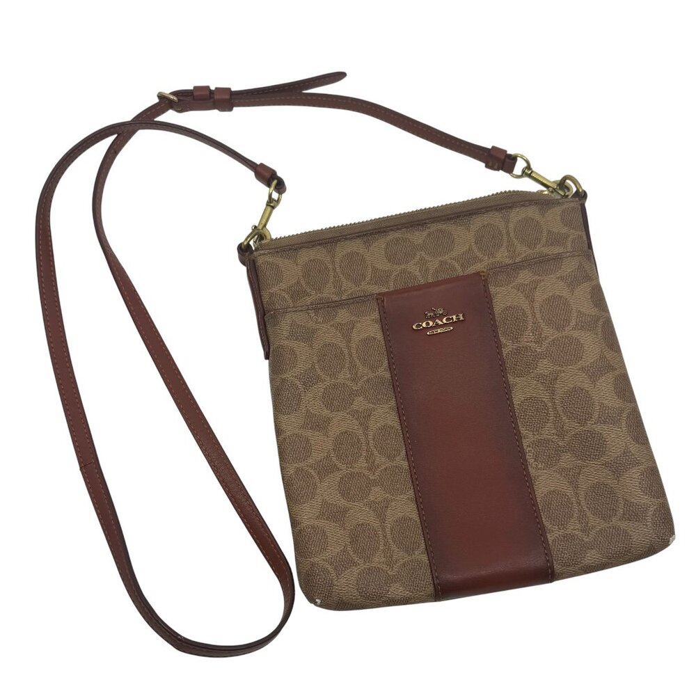 COACH Kitt Messenger Crossbody Signature Canvas in Colorblock Tan Purse Bag